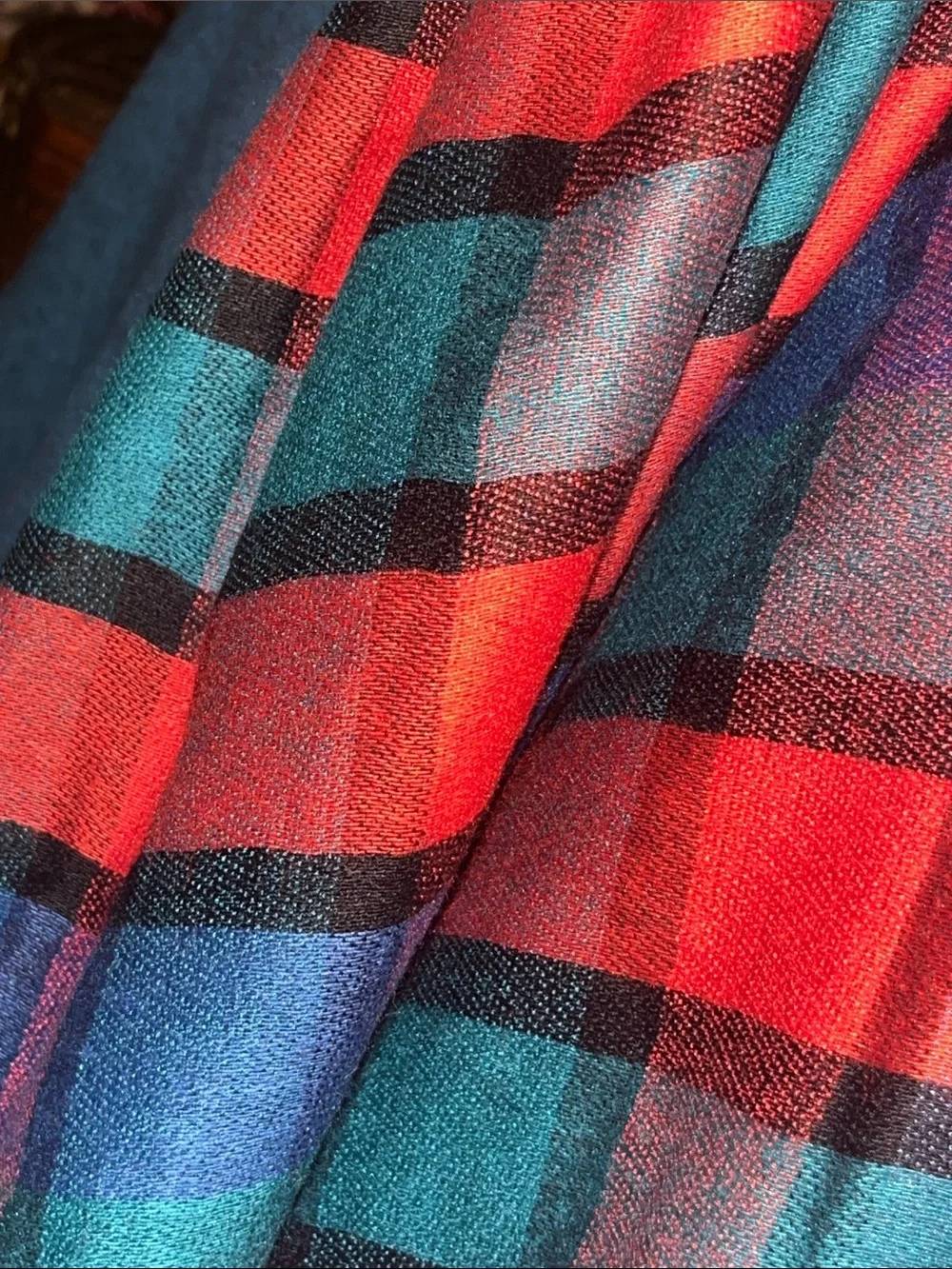 Plaid Red & Teal Women’s Pashmina scarf with Fringe Viscose Blend S27